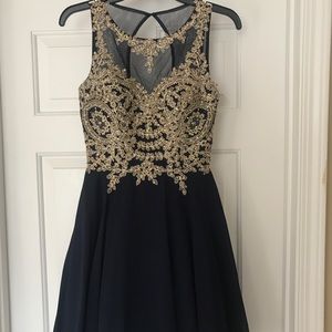 Women’s Navy and Gold Homecoming Dress. Size: 2